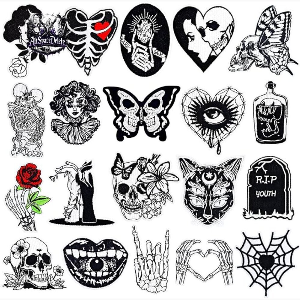 20 Gothic Embroidery Patches Iron On Skull Punk DIY Clothes Jackets